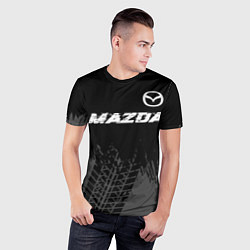Футболка спортивная мужская Mazda speed на темном фоне со следами шин: символ, цвет: 3D-принт — фото 2