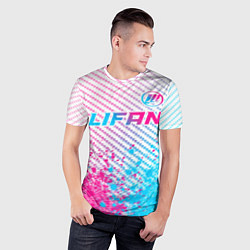 Футболка спортивная мужская Lifan neon gradient style: символ сверху, цвет: 3D-принт — фото 2