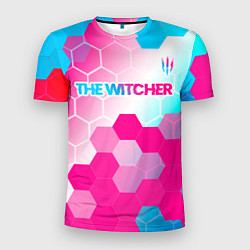 Футболка спортивная мужская The Witcher neon gradient style: символ сверху, цвет: 3D-принт