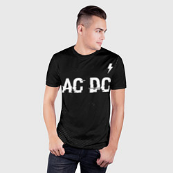 Футболка спортивная мужская AC DC glitch на темном фоне: символ сверху, цвет: 3D-принт — фото 2