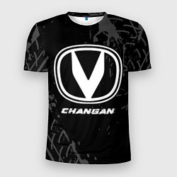 Футболка спортивная мужская Changan speed на темном фоне со следами шин, цвет: 3D-принт