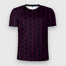 Футболка спортивная мужская Чёрно-фиолетовый паттерн стилизованные цветы, цвет: 3D-принт