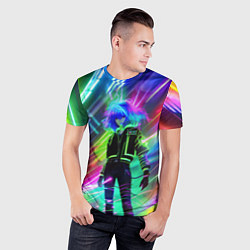 Футболка спортивная мужская Неоновая девчонка - аниме - нейросеть, цвет: 3D-принт — фото 2