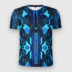 Футболка спортивная мужская Киберпанк неоновая броня синяя, цвет: 3D-принт