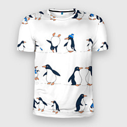 Мужская спорт-футболка Семейство пингвинов на прогулке