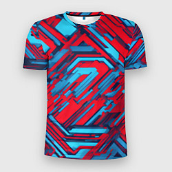 Футболка спортивная мужская Киберпанк полосы красные и синие, цвет: 3D-принт
