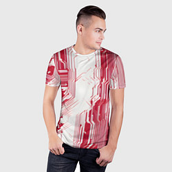 Футболка спортивная мужская Красные линии на белом фоне киберпанк, цвет: 3D-принт — фото 2