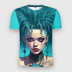 Футболка спортивная мужская Девушка панк с синими волосами, цвет: 3D-принт