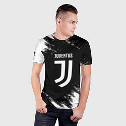 Футболка спортивная мужская Juventus спорт краски черно белый, цвет: 3D-принт — фото 2