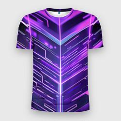 Футболка спортивная мужская Фиолетовые неон полосы киберпанк, цвет: 3D-принт
