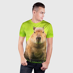 Футболка спортивная мужская Capybara on green grass, цвет: 3D-принт — фото 2