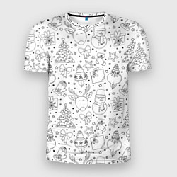 Футболка спортивная мужская Черно-белый новогодний патерн, цвет: 3D-принт
