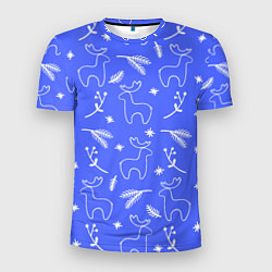 Мужская спорт-футболка Синий рождественский принт с оленями
