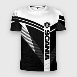 Мужская спорт-футболка Scania логотип на абстрактном фоне