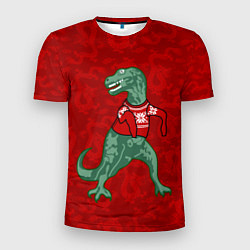 Футболка спортивная мужская Динозавр в свитере - новогодние драконы, цвет: 3D-принт