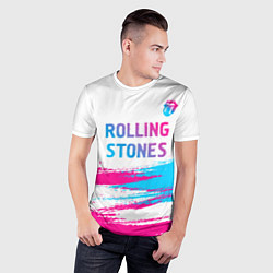 Футболка спортивная мужская Rolling Stones neon gradient style посередине, цвет: 3D-принт — фото 2