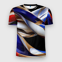 Футболка спортивная мужская Синие и белые волны абстракт, цвет: 3D-принт