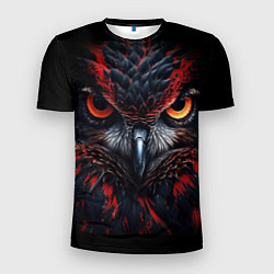 Футболка спортивная мужская Черная сова с красными глазами, цвет: 3D-принт