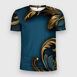 Мужская спорт-футболка Золотые узоры на синем фоне