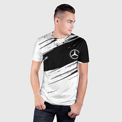 Футболка спортивная мужская Mercedes benz краски чернобелая геометрия, цвет: 3D-принт — фото 2