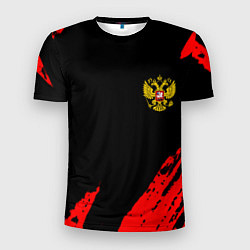 Футболка спортивная мужская Россия герб краски красные, цвет: 3D-принт