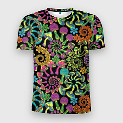 Мужская спорт-футболка Магические красочные грибы с ромашками