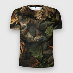 Мужская спорт-футболка Реалистичный охотничий камуфляж из ткани и листьев
