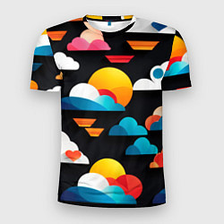 Мужская спорт-футболка Цветные облака в черном небе