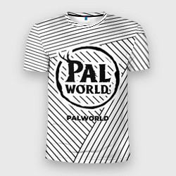 Футболка спортивная мужская Символ Palworld на светлом фоне с полосами, цвет: 3D-принт