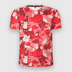 Мужская спорт-футболка Розовый кошачий комуфляж