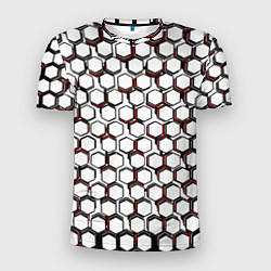 Мужская спорт-футболка Киберпанк узор из шестиугольников красный