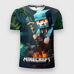 Футболка спортивная мужская Minecraft персонаж у костра, цвет: 3D-принт