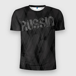 Футболка спортивная мужская Russia темно серая надпись, цвет: 3D-принт