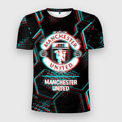 Футболка спортивная мужская Manchester United FC в стиле glitch на темном фоне, цвет: 3D-принт