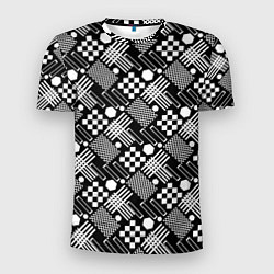 Футболка спортивная мужская Черно белый узор из геометрических фигур, цвет: 3D-принт