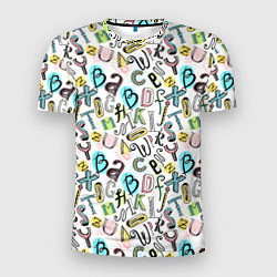 Мужская спорт-футболка Цветные каракули буквы алфавита