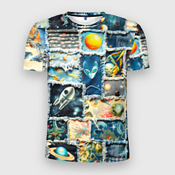 Мужская спорт-футболка Космические обитатели - пэчворк