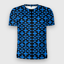 Мужская спорт-футболка Синие четырёхлистники на чёрном фоне