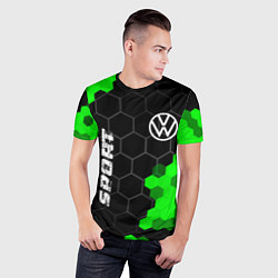 Футболка спортивная мужская Volkswagen green sport hexagon, цвет: 3D-принт — фото 2