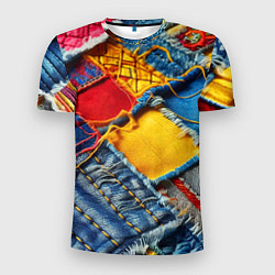 Футболка спортивная мужская Colorful denim patchwork - ai art, цвет: 3D-принт