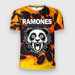 Футболка спортивная мужская Ramones рок панда и огонь, цвет: 3D-принт