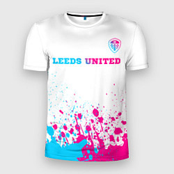 Мужская спорт-футболка Leeds United neon gradient style посередине