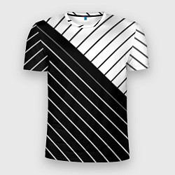 Футболка спортивная мужская Чёрно-белый косые линии, цвет: 3D-принт