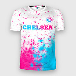 Мужская спорт-футболка Chelsea neon gradient style посередине