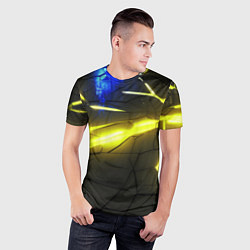 Футболка спортивная мужская Желтый на черном неон из разлома плит, цвет: 3D-принт — фото 2