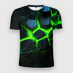 Мужская спорт-футболка Зеленый неон и разлом плит