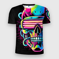 Мужская спорт-футболка Cyber skull - ai art neon