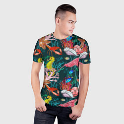 Футболка спортивная мужская Морская жизнь под водой - паттерн с звёздами и кон, цвет: 3D-принт — фото 2