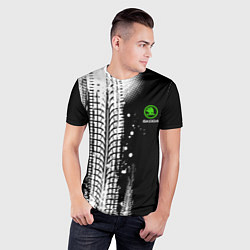 Футболка спортивная мужская Шкода - следы от шин, цвет: 3D-принт — фото 2