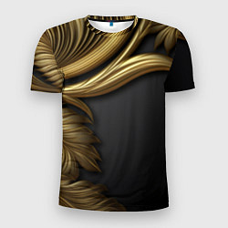 Футболка спортивная мужская Золотые объемные листья на черном, цвет: 3D-принт
